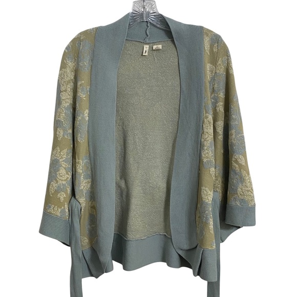 Anthropologie Moth Blue and Cream Floral Cardigan - Picture 2 of 8